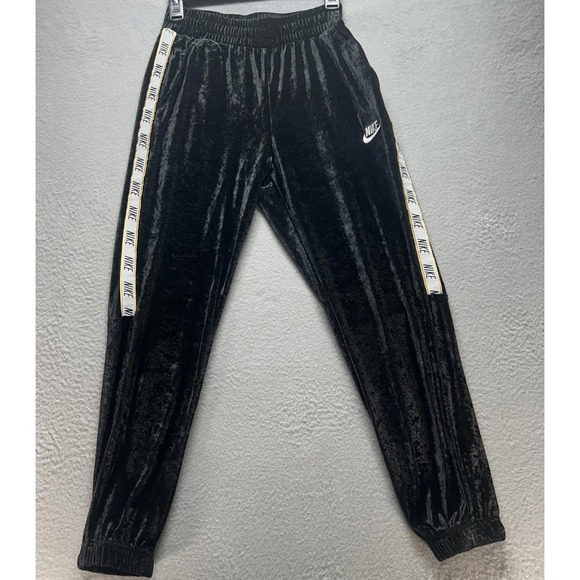 Vintage Nike Tracksuit Girls Large Black Velour Zip Up Track Set Logo Y2K - Picture 3 of 12